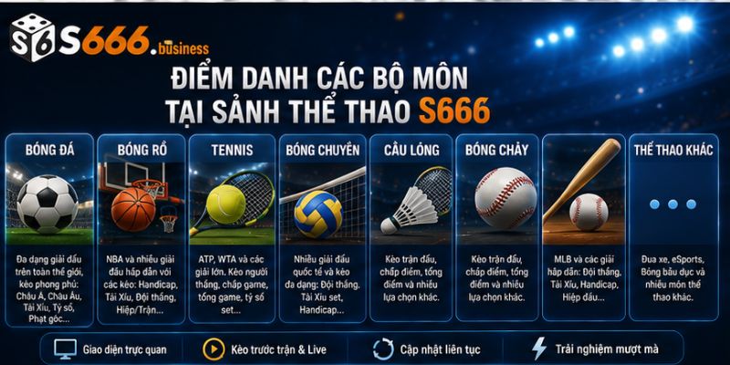 Điểm danh các bộ môn tại sảnh thể thao S666