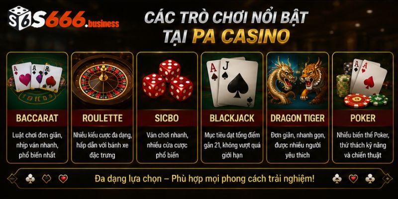 Các trò chơi nổi bật tại PA Casino